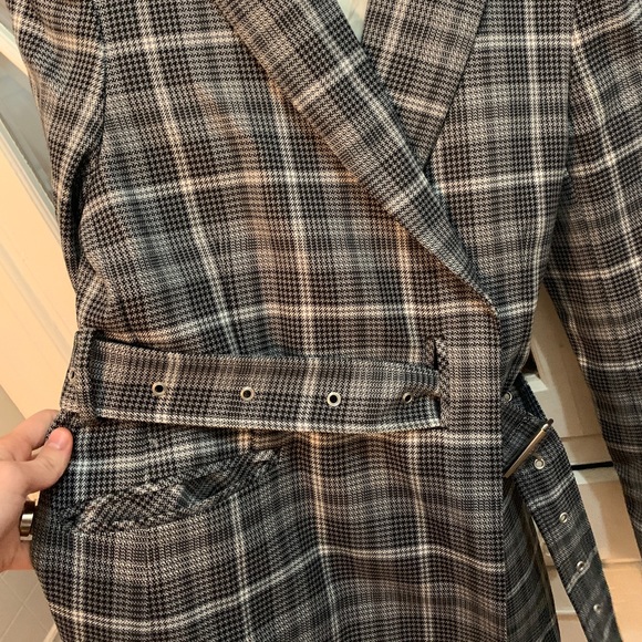 Mo&co designer long gray plaid trench coat blazer belt waist - medium - Picture 6 of 11